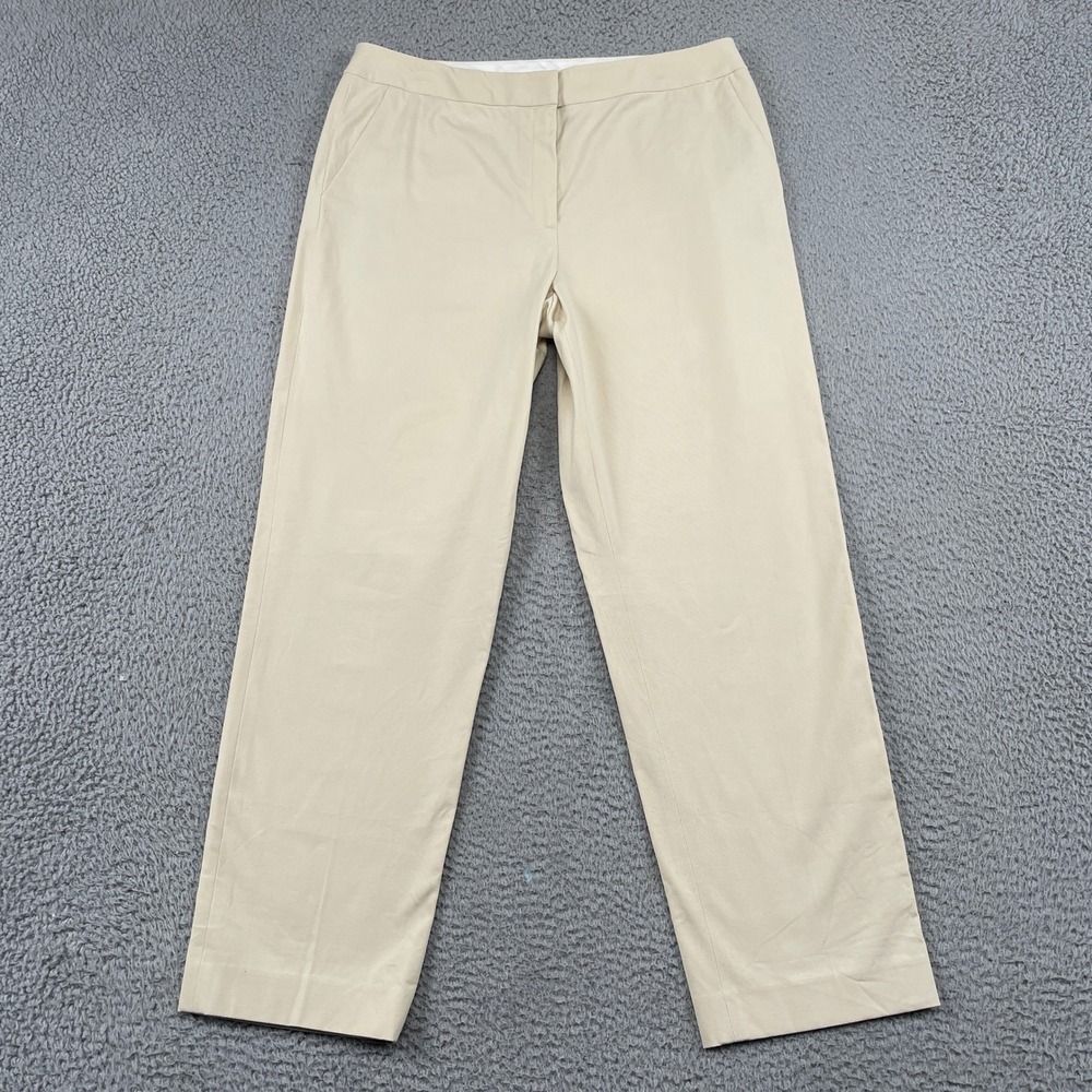 Lafayette 148 Pants Womens 10 Beige Straight Leg Cotton Blend Twill Professional